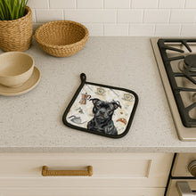 Load image into Gallery viewer, Black Staffordshire Bull Terrier Coffee Bar Pair of Pot Holders