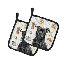 Load image into Gallery viewer, Black Staffordshire Bull Terrier Coffee Bar Pair of Pot Holders