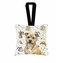 Load image into Gallery viewer, Fawn Staffordshire Bull Terrier Coffee Bar Hanging Square Fabric Ornament 3.5 × 3.5