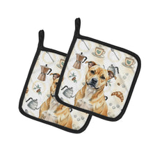 Load image into Gallery viewer, Fawn Staffordshire Bull Terrier Coffee Bar Pair of Pot Holders