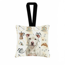 Load image into Gallery viewer, White Staffordshire Bull Terrier Coffee Bar Hanging Square Fabric Ornament 3.5 × 3.5