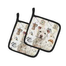 Load image into Gallery viewer, White Staffordshire Bull Terrier Coffee Bar Pair of Pot Holders