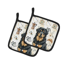 Load image into Gallery viewer, Black and Tan Tibetan Mastiff Coffee Bar Pair of Pot Holders
