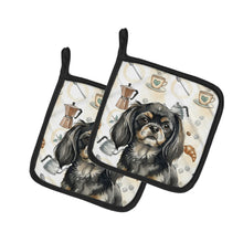 Load image into Gallery viewer, Black and Tan Tibetan Spaniel Coffee Bar Pair of Pot Holders