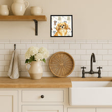 Load image into Gallery viewer, Gold Tibetan Spaniel Coffee Bar Framed Metal Print