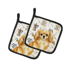 Load image into Gallery viewer, Gold Tibetan Spaniel Coffee Bar Pair of Pot Holders