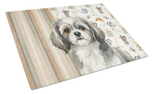 Load image into Gallery viewer, Grey and White Tibetan Spaniel Coffee Bar Glass Cutting Board