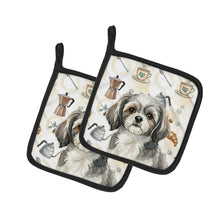 Load image into Gallery viewer, Grey and White Tibetan Spaniel Coffee Bar Pair of Pot Holders