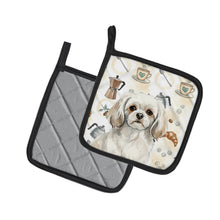 Load image into Gallery viewer, White Tibetan Spaniel Coffee Bar Pair of Pot Holders