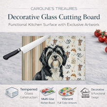 Load image into Gallery viewer, Black and White Tibetan Terrier Coffee Bar Glass Cutting Board
