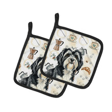 Load image into Gallery viewer, Black and White Tibetan Terrier Coffee Bar Pair of Pot Holders