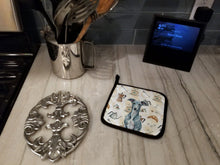 Load image into Gallery viewer, Blue Whippet Coffee Bar Pair of Pot Holders