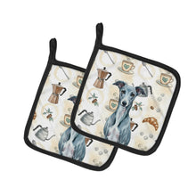 Load image into Gallery viewer, Blue Whippet Coffee Bar Pair of Pot Holders