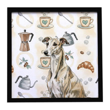 Load image into Gallery viewer, Brindle Whippet Coffee Bar Framed Metal Print