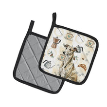 Load image into Gallery viewer, Brindle Whippet Coffee Bar Pair of Pot Holders