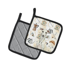 Load image into Gallery viewer, White Whippet Coffee Bar Pair of Pot Holders