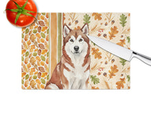 Load image into Gallery viewer, Red and White Alaskan Malamute Heirloom Fall Glass Cutting Board