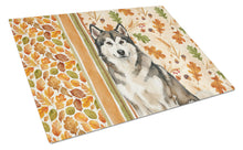 Load image into Gallery viewer, Sable and White Alaskan Malamute Heirloom Fall Glass Cutting Board