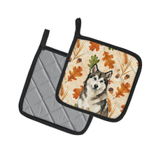 Load image into Gallery viewer, Sable and White Alaskan Malamute Heirloom Fall Pair of Pot Holders