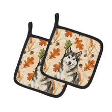 Load image into Gallery viewer, Sable and White Alaskan Malamute Heirloom Fall Pair of Pot Holders