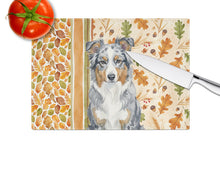 Load image into Gallery viewer, Blue Merle American Shepherd Heirloom Fall Glass Cutting Board