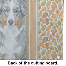 Load image into Gallery viewer, Blue Merle American Shepherd Heirloom Fall Glass Cutting Board