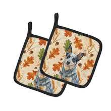 Load image into Gallery viewer, Blue Heeler Australian Cattle Dog Heirloom Fall Pair of Pot Holders