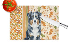 Load image into Gallery viewer, Black Australian Shepherd Heirloom Fall Glass Cutting Board