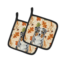 Load image into Gallery viewer, Blue Merle Australian Shepherd Heirloom Fall Pair of Pot Holders
