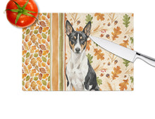 Load image into Gallery viewer, Black and White Basenji Heirloom Fall Glass Cutting Board
