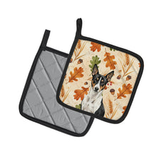 Load image into Gallery viewer, Black and White Basenji Heirloom Fall Pair of Pot Holders