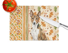 Load image into Gallery viewer, Brindle and White Basenji Heirloom Fall Glass Cutting Board