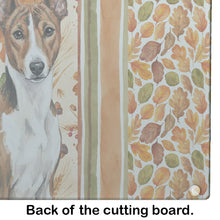 Load image into Gallery viewer, Brindle and White Basenji Heirloom Fall Glass Cutting Board