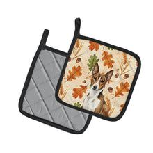 Load image into Gallery viewer, Brindle and White Basenji Heirloom Fall Pair of Pot Holders
