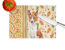 Load image into Gallery viewer, Red and White Basenji Heirloom Fall Glass Cutting Board