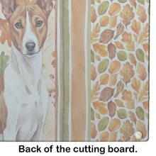Load image into Gallery viewer, Red and White Basenji Heirloom Fall Glass Cutting Board