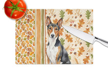 Load image into Gallery viewer, Tricolor and White Basenji Heirloom Fall Glass Cutting Board