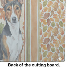 Load image into Gallery viewer, Tricolor and White Basenji Heirloom Fall Glass Cutting Board