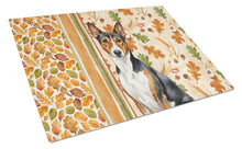 Load image into Gallery viewer, Tricolor and White Basenji Heirloom Fall Glass Cutting Board