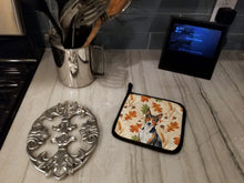 Load image into Gallery viewer, Tricolor and White Basenji Heirloom Fall Pair of Pot Holders