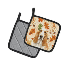 Load image into Gallery viewer, Lemon and White Basset Hound Heirloom Fall Pair of Pot Holders