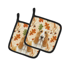 Load image into Gallery viewer, Lemon and White Basset Hound Heirloom Fall Pair of Pot Holders