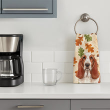 Load image into Gallery viewer, Red and White Basset Hound Heirloom Fall Kitchen Towel