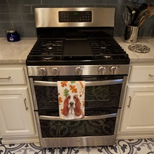 Load image into Gallery viewer, Red and White Basset Hound Heirloom Fall Kitchen Towel