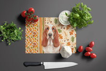 Load image into Gallery viewer, Red and White Basset Hound Heirloom Fall Glass Cutting Board