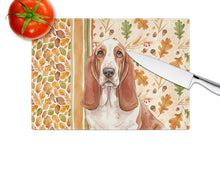 Load image into Gallery viewer, Red and White Basset Hound Heirloom Fall Glass Cutting Board