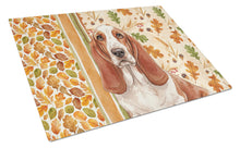 Load image into Gallery viewer, Red and White Basset Hound Heirloom Fall Glass Cutting Board