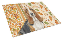 Load image into Gallery viewer, Tricolor and White Basset Hound Heirloom Fall Glass Cutting Board