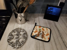Load image into Gallery viewer, Tricolor and White Basset Hound Heirloom Fall Pair of Pot Holders