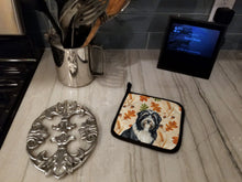 Load image into Gallery viewer, Black Bearded Collie Heirloom Fall Pair of Pot Holders